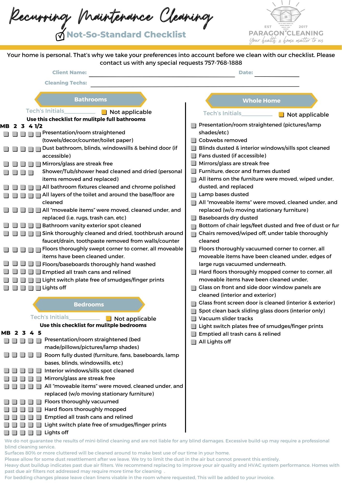 recurring maintenance cleaning checklist page 1